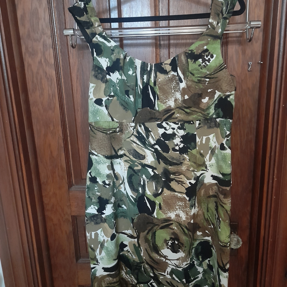 Connected Apparel Green and Brown Print Midi Dress